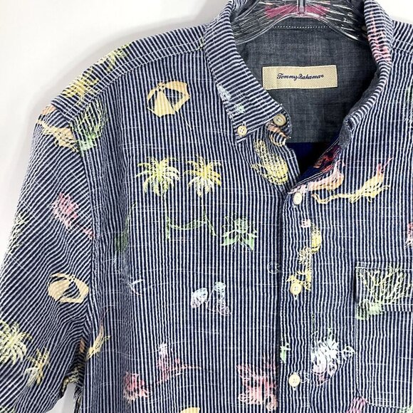 Tommy Bahama Shirt Men M Cotton Button Down‎ Striped Print Travel Vacation - Picture 4 of 13